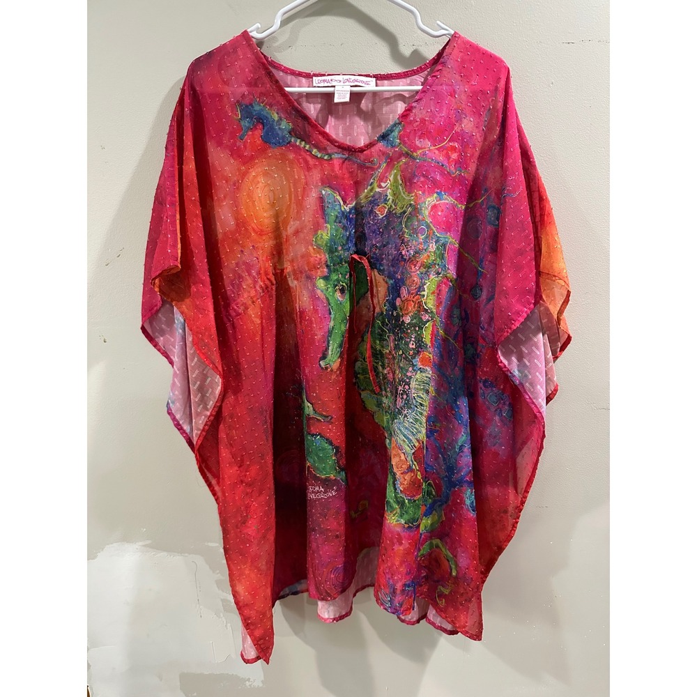 Leoma Lovegrove Seahorse Kaftan Top Pink Red Swiss Dot Drawstring Waist Medium